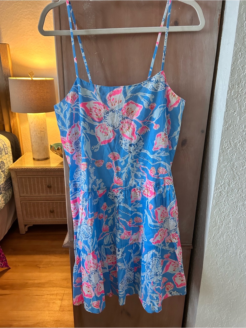 Lilly Pulitzer Blue Floral Alessia Cotton Dress with Pink Accents NWT Size M